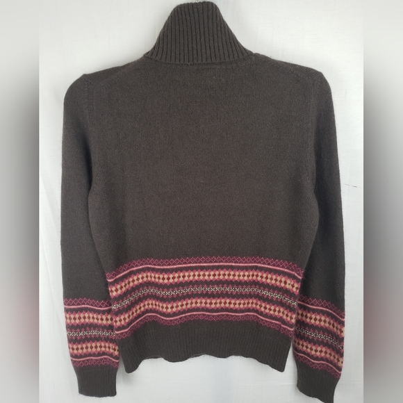 Ann Taylor Brown Lambswool Blend Turtleneck Sweater with Pink Accents Sz S - Picture 3 of 9